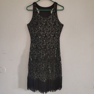 Elegant Black and Gold Women's Dress Size S Used